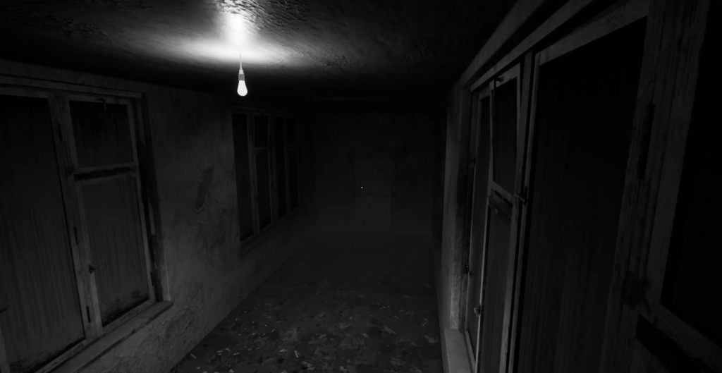 Corridoio oscuro illuminato da una singola lampadina — Oryx GP Studio UE5